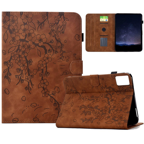 For Lenovo Tab M11 / Xiaoxin Pad 11 2024 Case Imprinted Plum Blossom Stand Card Slots Leather Tablet Cover with Auto Sleep / Wake