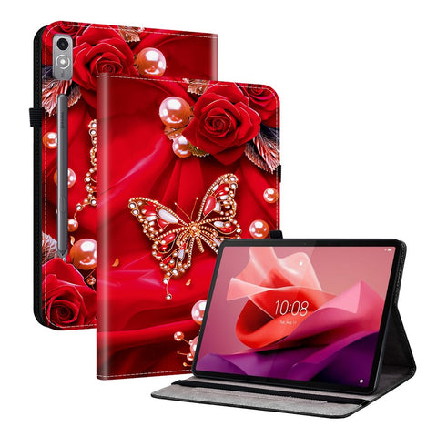 For Lenovo Tab P12 Leather Case Pattern Printed Stand Tablet Cover with Card Slots