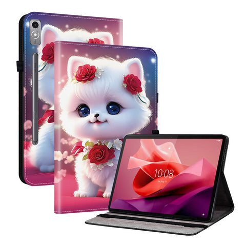 For Lenovo Tab P12 Leather Case Pattern Printed Stand Tablet Cover with Card Slots
