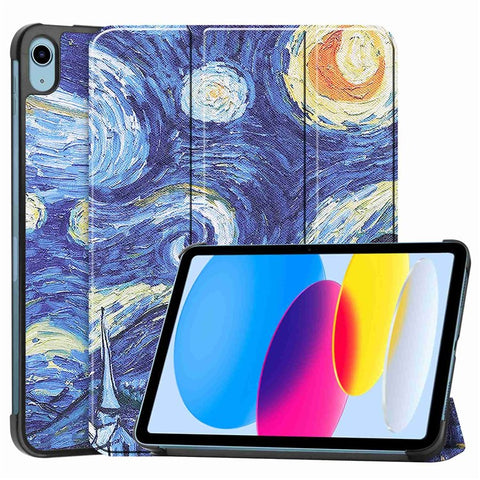 For iPad (2025) / 10.9 (2022) Tri-Fold Stand Case Pattern Printing Folio Flip PU Leather Tablet Cover