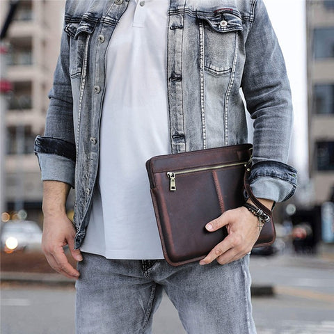 For MacBook Air 13 inch (2022) A2681 Carrying Pouch Cowhide Leather Zipper Storage Bag