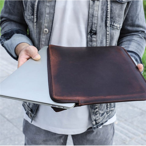 For MacBook Air 13 inch (2022) A2681 Carrying Pouch Cowhide Leather Zipper Storage Bag