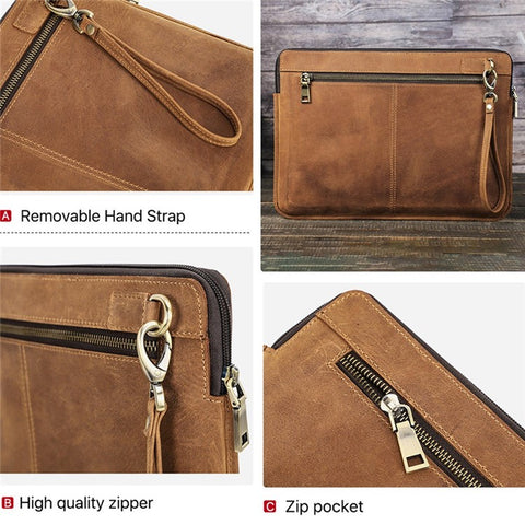 For MacBook Air 13 inch (2022) A2681 Carrying Pouch Cowhide Leather Zipper Storage Bag