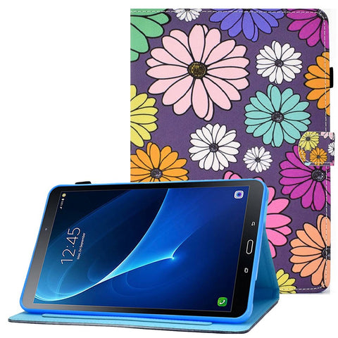For Samsung Galaxy Tab A 10.1 (2016) (T580 / T585) Shockproof PU Leather Tablet Case Stitching Pattern Printed Magnetic Closure Tablet Stand Cover with Card Slots