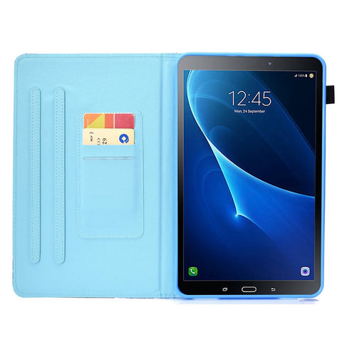 For Samsung Galaxy Tab A 10.1 (2016) (T580 / T585) Shockproof PU Leather Tablet Case Stitching Pattern Printed Magnetic Closure Tablet Stand Cover with Card Slots