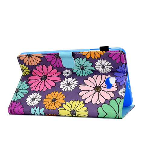 For Samsung Galaxy Tab A 10.1 (2016) (T580 / T585) Shockproof PU Leather Tablet Case Stitching Pattern Printed Magnetic Closure Tablet Stand Cover with Card Slots