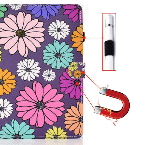 For Samsung Galaxy Tab A 10.1 (2016) (T580 / T585) Shockproof PU Leather Tablet Case Stitching Pattern Printed Magnetic Closure Tablet Stand Cover with Card Slots
