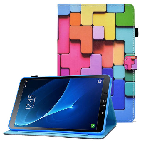 For Samsung Galaxy Tab A 10.1 (2016) (T580 / T585) Shockproof PU Leather Tablet Case Stitching Pattern Printed Magnetic Closure Tablet Stand Cover with Card Slots