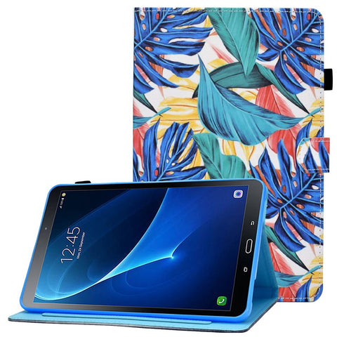 For Samsung Galaxy Tab A 10.1 (2016) (T580 / T585) Shockproof PU Leather Tablet Case Stitching Pattern Printed Magnetic Closure Tablet Stand Cover with Card Slots