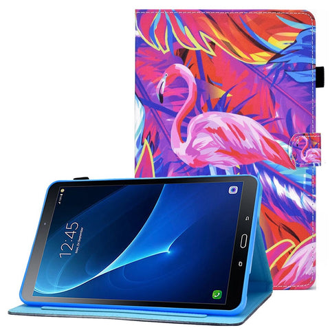 For Samsung Galaxy Tab A 10.1 (2016) (T580 / T585) Shockproof PU Leather Tablet Case Stitching Pattern Printed Magnetic Closure Tablet Stand Cover with Card Slots