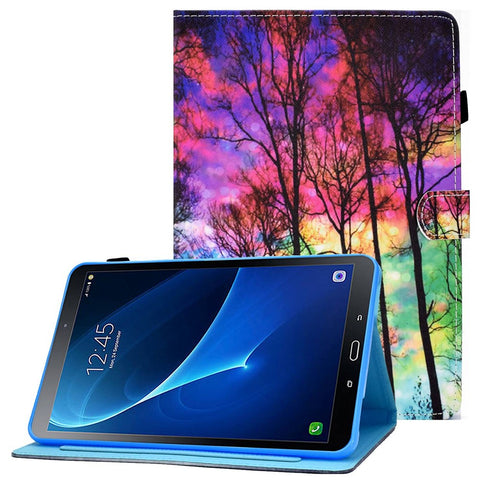 For Samsung Galaxy Tab A 10.1 (2016) (T580 / T585) Shockproof PU Leather Tablet Case Stitching Pattern Printed Magnetic Closure Tablet Stand Cover with Card Slots