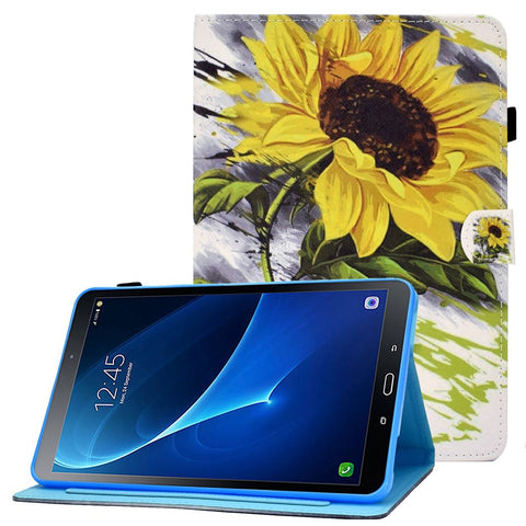 For Samsung Galaxy Tab A 10.1 (2016) (T580 / T585) Shockproof PU Leather Tablet Case Stitching Pattern Printed Magnetic Closure Tablet Stand Cover with Card Slots