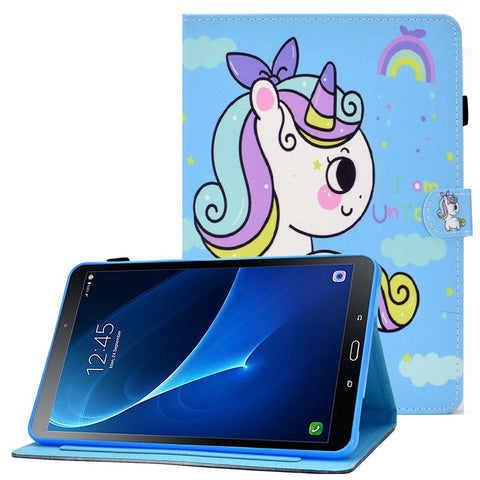 For Samsung Galaxy Tab A 10.1 (2016) (T580 / T585) Shockproof PU Leather Tablet Case Stitching Pattern Printed Magnetic Closure Tablet Stand Cover with Card Slots