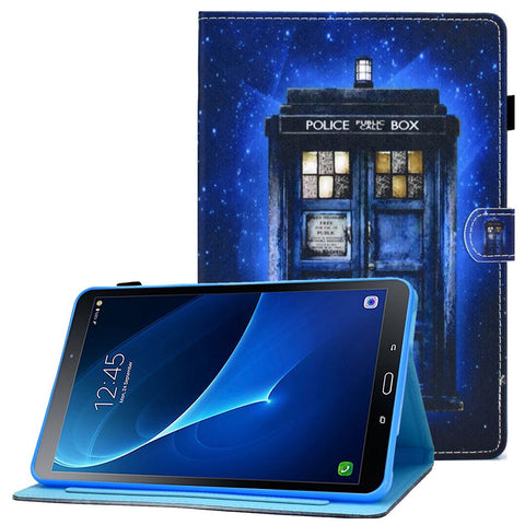 For Samsung Galaxy Tab A 10.1 (2016) (T580 / T585) Shockproof PU Leather Tablet Case Stitching Pattern Printed Magnetic Closure Tablet Stand Cover with Card Slots