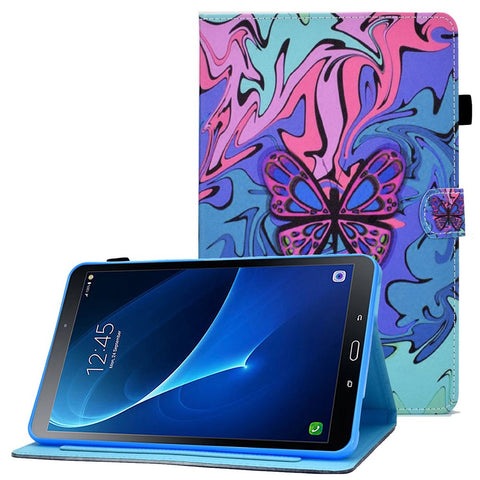 For Samsung Galaxy Tab A 10.1 (2016) (T580 / T585) Shockproof PU Leather Tablet Case Stitching Pattern Printed Magnetic Closure Tablet Stand Cover with Card Slots