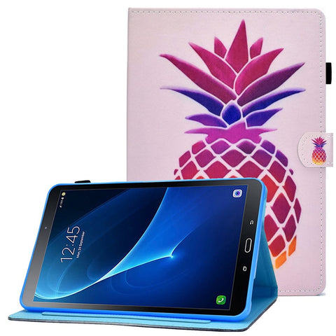 For Samsung Galaxy Tab A 10.1 (2016) (T580 / T585) Shockproof PU Leather Tablet Case Stitching Pattern Printed Magnetic Closure Tablet Stand Cover with Card Slots