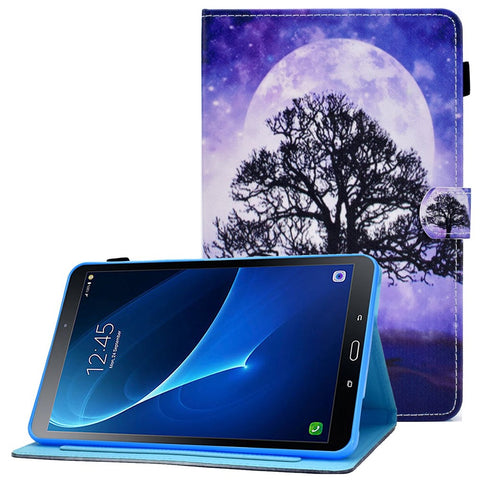 For Samsung Galaxy Tab A 10.1 (2016) (T580 / T585) Shockproof PU Leather Tablet Case Stitching Pattern Printed Magnetic Closure Tablet Stand Cover with Card Slots