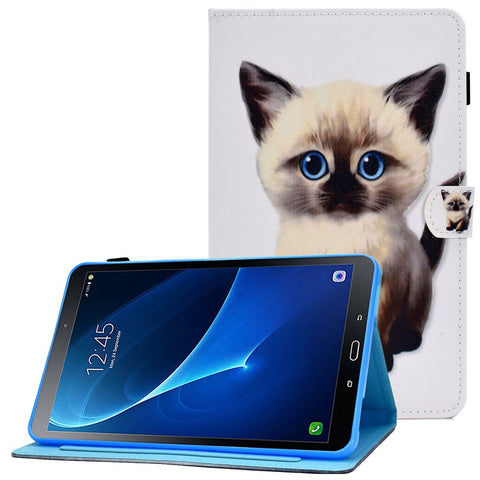 For Samsung Galaxy Tab A 10.1 (2016) (T580 / T585) Shockproof PU Leather Tablet Case Stitching Pattern Printed Magnetic Closure Tablet Stand Cover with Card Slots