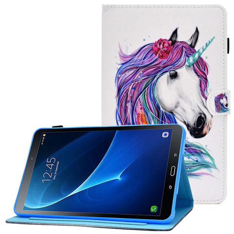 For Samsung Galaxy Tab A 10.1 (2016) (T580 / T585) Shockproof PU Leather Tablet Case Stitching Pattern Printed Magnetic Closure Tablet Stand Cover with Card Slots