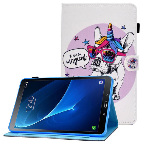 For Samsung Galaxy Tab A 10.1 (2016) (T580 / T585) Shockproof PU Leather Tablet Case Stitching Pattern Printed Magnetic Closure Tablet Stand Cover with Card Slots