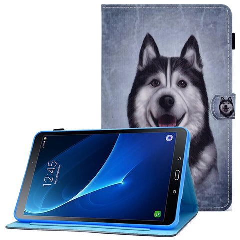 For Samsung Galaxy Tab A 10.1 (2016) (T580 / T585) Shockproof PU Leather Tablet Case Stitching Pattern Printed Magnetic Closure Tablet Stand Cover with Card Slots