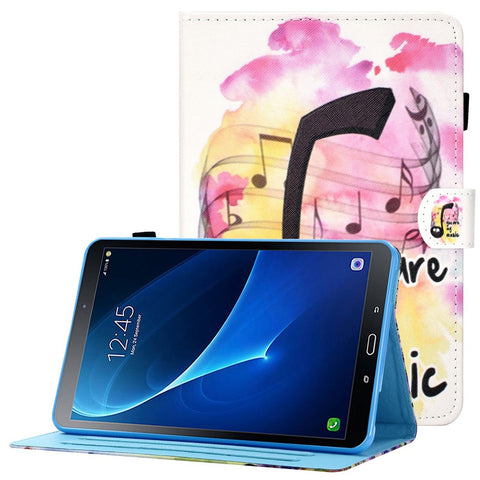 For Samsung Galaxy Tab A 10.1 (2016) (T580 / T585) Anti-Drop Leather Case Stitched Shockproof Cover Pattern Printed Magnetic Closure Tablet Stand Case with Card Slots