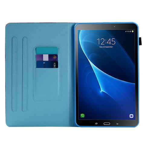 For Samsung Galaxy Tab A 10.1 (2016) (T580 / T585) Anti-Drop Leather Case Stitched Shockproof Cover Pattern Printed Magnetic Closure Tablet Stand Case with Card Slots