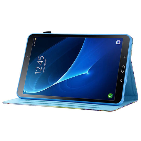 For Samsung Galaxy Tab A 10.1 (2016) (T580 / T585) Anti-Drop Leather Case Stitched Shockproof Cover Pattern Printed Magnetic Closure Tablet Stand Case with Card Slots