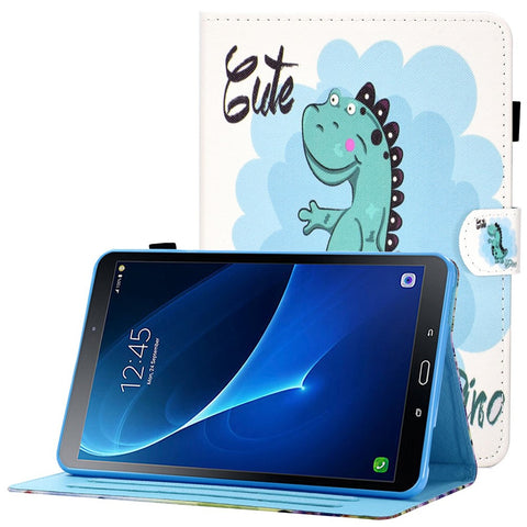 For Samsung Galaxy Tab A 10.1 (2016) (T580 / T585) Anti-Drop Leather Case Stitched Shockproof Cover Pattern Printed Magnetic Closure Tablet Stand Case with Card Slots