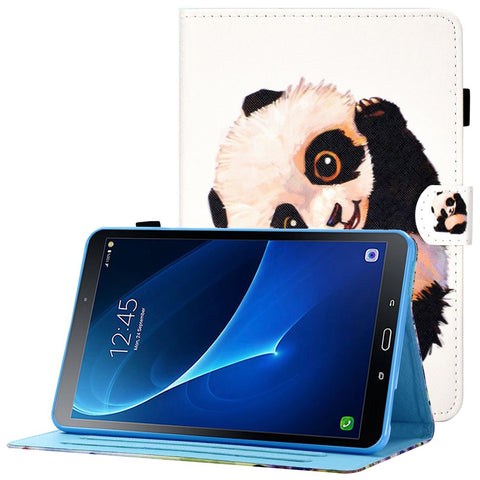 For Samsung Galaxy Tab A 10.1 (2016) (T580 / T585) Anti-Drop Leather Case Stitched Shockproof Cover Pattern Printed Magnetic Closure Tablet Stand Case with Card Slots