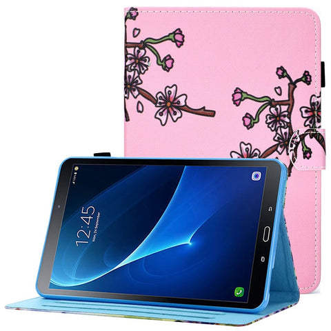 For Samsung Galaxy Tab A 10.1 (2016) (T580 / T585) Anti-Drop Leather Case Stitched Shockproof Cover Pattern Printed Magnetic Closure Tablet Stand Case with Card Slots