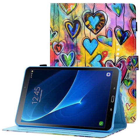 For Samsung Galaxy Tab A 10.1 (2016) (T580 / T585) Anti-Drop Leather Case Stitched Shockproof Cover Pattern Printed Magnetic Closure Tablet Stand Case with Card Slots