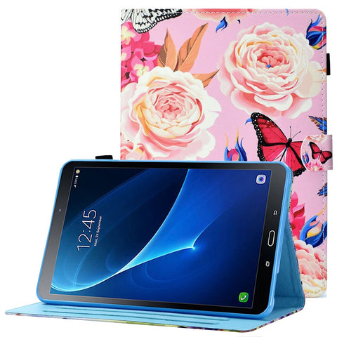 For Samsung Galaxy Tab A 10.1 (2016) (T580 / T585) Anti-Drop Leather Case Stitched Shockproof Cover Pattern Printed Magnetic Closure Tablet Stand Case with Card Slots
