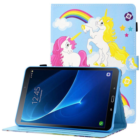 For Samsung Galaxy Tab A 10.1 (2016) (T580 / T585) Anti-Drop Leather Case Stitched Shockproof Cover Pattern Printed Magnetic Closure Tablet Stand Case with Card Slots