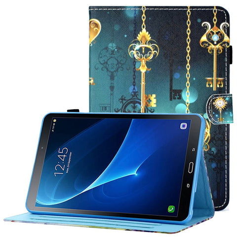 For Samsung Galaxy Tab A 10.1 (2016) (T580 / T585) Anti-Drop Leather Case Stitched Shockproof Cover Pattern Printed Magnetic Closure Tablet Stand Case with Card Slots