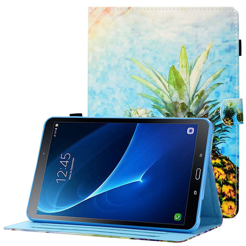 For Samsung Galaxy Tab A 10.1 (2016) (T580 / T585) Anti-Drop Leather Case Stitched Shockproof Cover Pattern Printed Magnetic Closure Tablet Stand Case with Card Slots