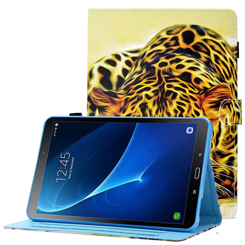 For Samsung Galaxy Tab A 10.1 (2016) (T580 / T585) Anti-Drop Leather Case Stitched Shockproof Cover Pattern Printed Magnetic Closure Tablet Stand Case with Card Slots