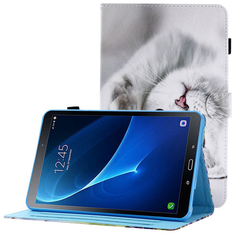 For Samsung Galaxy Tab A 10.1 (2016) (T580 / T585) Anti-Drop Leather Case Stitched Shockproof Cover Pattern Printed Magnetic Closure Tablet Stand Case with Card Slots