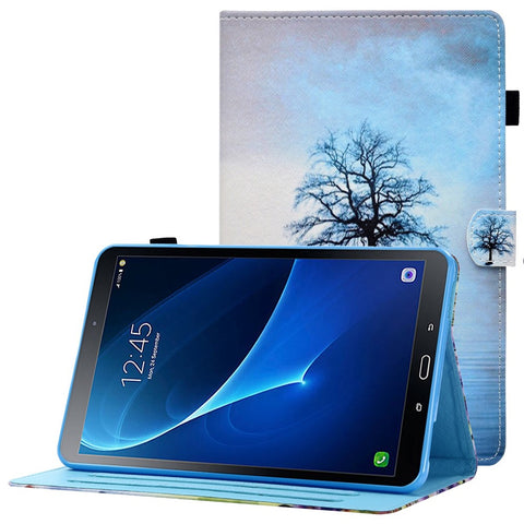 For Samsung Galaxy Tab A 10.1 (2016) (T580 / T585) Anti-Drop Leather Case Stitched Shockproof Cover Pattern Printed Magnetic Closure Tablet Stand Case with Card Slots