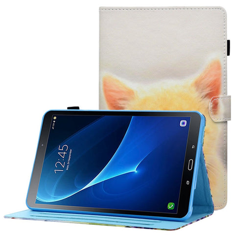 For Samsung Galaxy Tab A 10.1 (2016) (T580 / T585) Anti-Drop Leather Case Stitched Shockproof Cover Pattern Printed Magnetic Closure Tablet Stand Case with Card Slots
