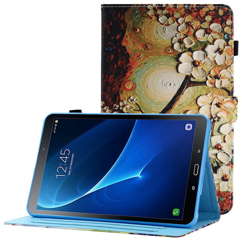 For Samsung Galaxy Tab A 10.1 (2016) (T580 / T585) Anti-Drop Leather Case Stitched Shockproof Cover Pattern Printed Magnetic Closure Tablet Stand Case with Card Slots