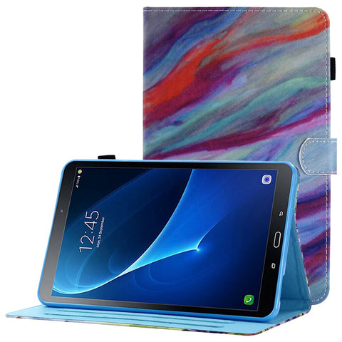 For Samsung Galaxy Tab A 10.1 (2016) (T580 / T585) Anti-Drop Leather Case Stitched Shockproof Cover Pattern Printed Magnetic Closure Tablet Stand Case with Card Slots