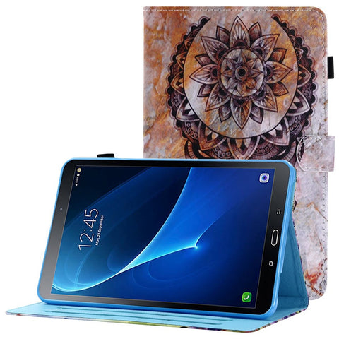 For Samsung Galaxy Tab A 10.1 (2016) (T580 / T585) Anti-Drop Leather Case Stitched Shockproof Cover Pattern Printed Magnetic Closure Tablet Stand Case with Card Slots