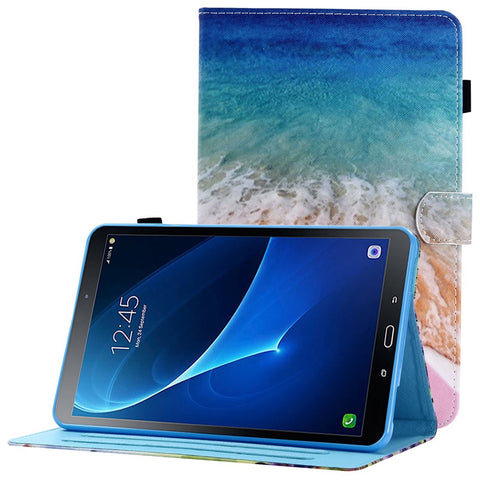 For Samsung Galaxy Tab A 10.1 (2016) (T580 / T585) Anti-Drop Leather Case Stitched Shockproof Cover Pattern Printed Magnetic Closure Tablet Stand Case with Card Slots