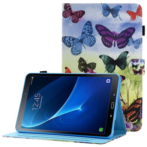 For Samsung Galaxy Tab A 10.1 (2016) (T580 / T585) Anti-Drop Leather Case Stitched Shockproof Cover Pattern Printed Magnetic Closure Tablet Stand Case with Card Slots