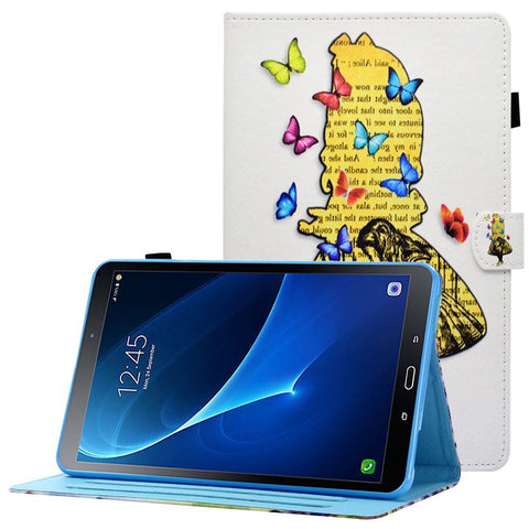 For Samsung Galaxy Tab A 10.1 (2016) (T580 / T585) Anti-Drop Leather Case Stitched Shockproof Cover Pattern Printed Magnetic Closure Tablet Stand Case with Card Slots