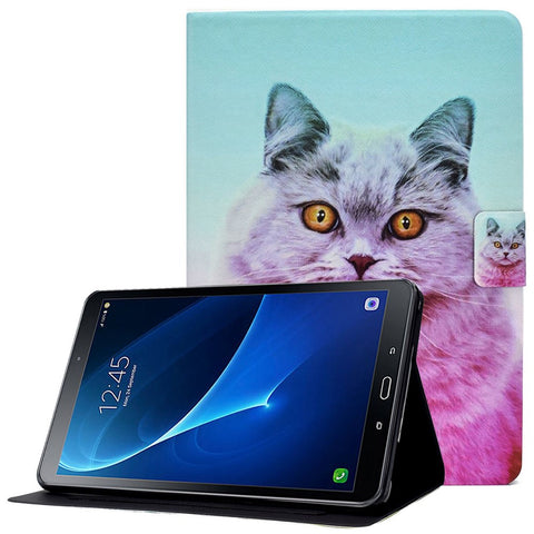 For Samsung Galaxy Tab A 10.1 (2016) T580 / T585 Shockproof Pattern Printing Cover PU Leather Stand Case with Card Slots