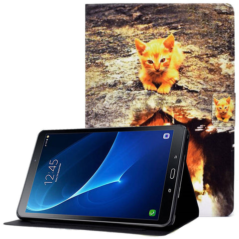 For Samsung Galaxy Tab A 10.1 (2016) T580 / T585 Shockproof Pattern Printing Cover PU Leather Stand Case with Card Slots