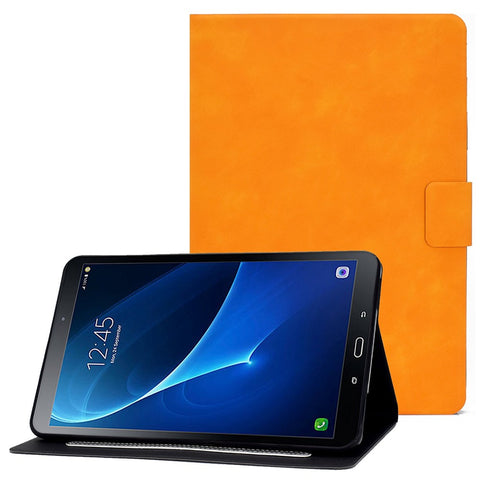 For Samsung Galaxy Tab A 10.1 (2016) (T580 / T585) Calf Texture PU Leather Tablet Case Shockproof Solid Color Foldable Stand Cover with Card Holder