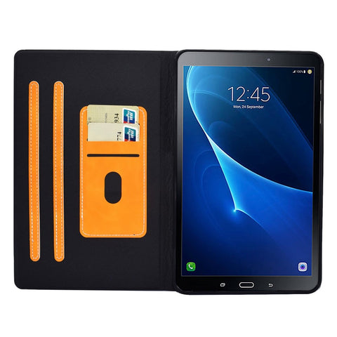 For Samsung Galaxy Tab A 10.1 (2016) (T580 / T585) Calf Texture PU Leather Tablet Case Shockproof Solid Color Foldable Stand Cover with Card Holder